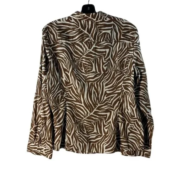 Jones New York Sport Brown & White Zebra Print Button-Up Long Sleeve Shirt - Picture 11 of 13